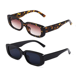 Long Keeper Gafas de sol rectangulares Protección UV400 Gafas de conducción retro para mujer (Negro+Leopardo) precio
