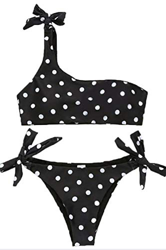 JFAN Mujer Conjuntos de Bikini Rayas con Un Hombro Traje de Baño Estampado Anudado Tiras Tanga Braga Bikini Lado Anudado Bañador Atractivo de Dos Piez características