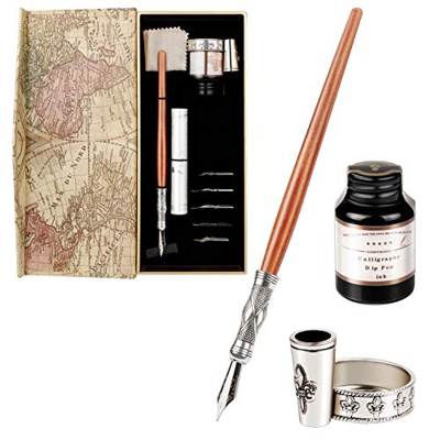 GCQUILL Pluma Estilográfica Pluma de Escritura de Madera Hecha a Mano con Una Botella de Tinta Perfecto Regalo para Navidad/Año Nuevo/Cumpleaños/Fiest