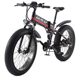 GUNAI Bicicleta eléctrica 26 Pulgadas Bicicleta de Nieve Plegable con neumáticos Gruesos Bicicleta eléctrica de montaña de 21 velocidades con Asiento  en oferta