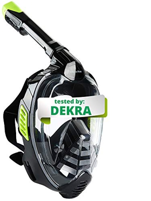 Khroom® Máscara de Snorkel Segura para CO2, Máscara Facial de Esnórquel Antivaho | Seaview X - Máscara de Buceo para Adultos y niños (Negro, S/M)