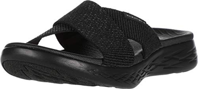 Skechers On-The-go 600, Sandalias de Punta Descubierta Mujer, Negro (Black Textile BBK), 40 EU