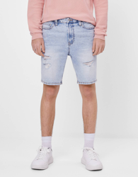 Bershka Bermuda Denim Skinny Fit Hombre 40 Azul Lavado precio