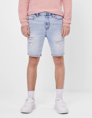 Bershka Bermuda Denim Skinny Fit Hombre 40 Azul Lavado