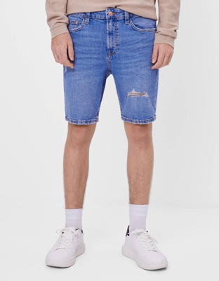 Bershka Skinny Fit Denim Bermuda Shorts Hombre 38 Azul