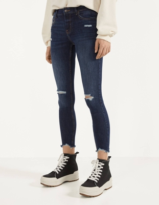 Bershka Jeans Skinny Low Waist Mujer 34 Marino