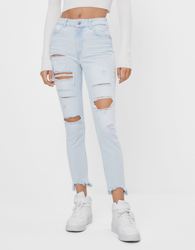 Bershka Jeans Skinny Mid Waist Rotos Mujer 42 Azul Claro características