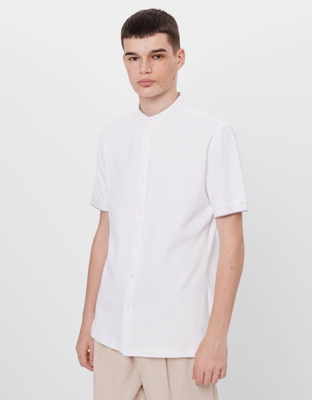 Bershka Camisa Con Cuello Mao Hombre L Blanco Roto