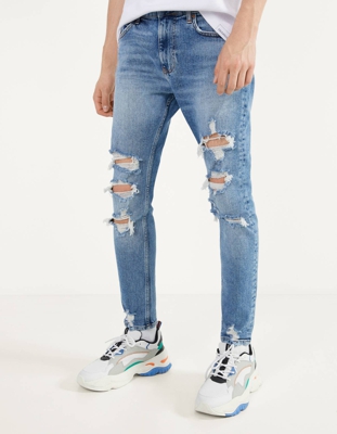 Bershka Jeans Super Skinny Fit Hombre 42 Azul
