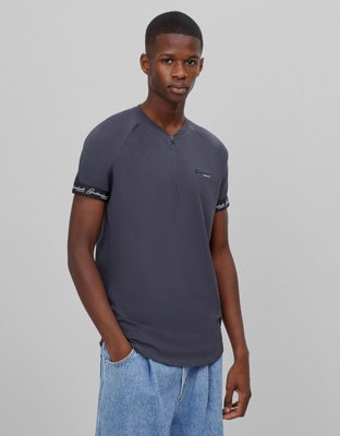 Bershka Polo Cuello Bomber Cremallera Hombre Xs Gris