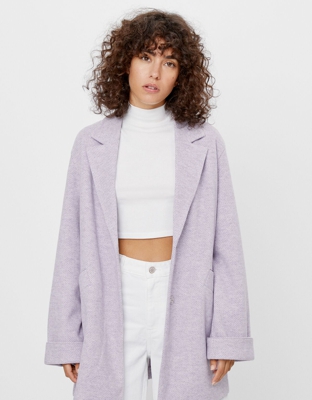 Bershka Abrigo Corto Recto Mujer Xs Morado