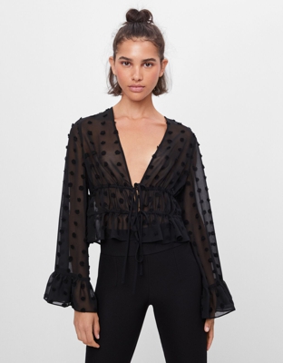 Bershka Blusón Plumetti Mujer S Negro