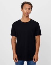Bershka Camiseta Con Cuello Redondo Hombre M Negro características