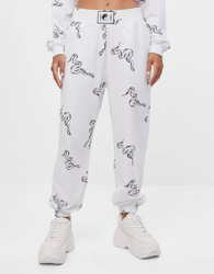 Bershka Pantalón Jogger Estampado Serpiente Mujer M Blanco Roto en oferta