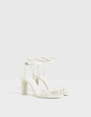 Bershka Sandalia Tacón Tiras Doble Pulsera Mujer 36 Blanco