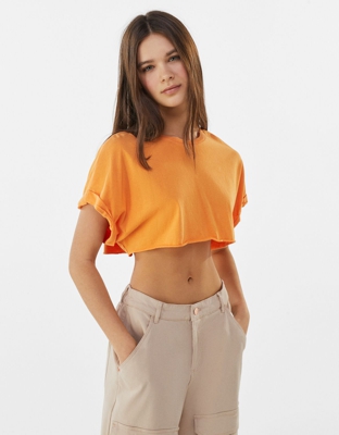 Bershka Camiseta Super Cropped Mujer M Naranja