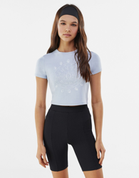 Bershka Camiseta Print Manga Corta Mujer M Azul precio