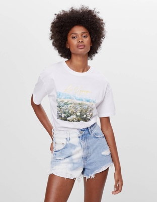 Bershka Camiseta Print Foto Mujer M Blanco