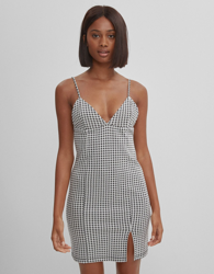 Bershka Vestido Mini Cuadro Vichy Mujer L Blanco/Negro en oferta