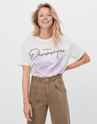 Bershka Camiseta Print Mujer L Blanco Roto características