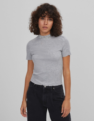 Bershka Camiseta Cuello Perlas Mujer S Gris precio