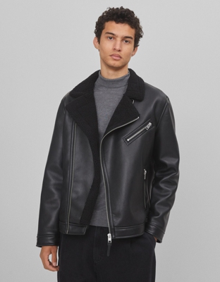 Bershka Cazadora Efecto Piel Hombre S Negro