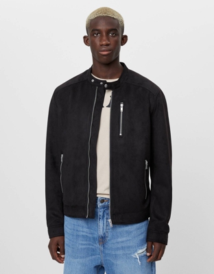 Bershka Cazadora Biker Efecto Ante Hombre Xl Negro