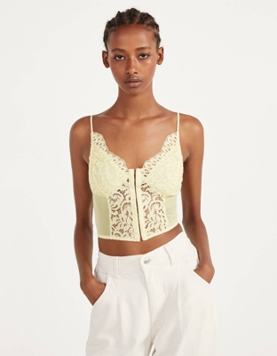 Bershka Top Corset Encaje Mujer L Amarillo