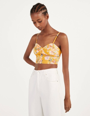Bershka Top Corset Flores Mujer Xs Amarillo