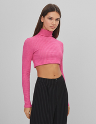 Bershka Jersey Cropped Cuello Alto Mujer S Rosa características
