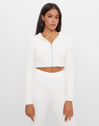 Bershka Chaqueta Rib Cremallera Mujer L Blanco Roto precio