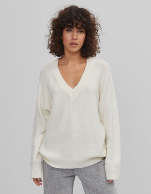 Bershka Jersey Cuello Pico Mujer Xs Crudo