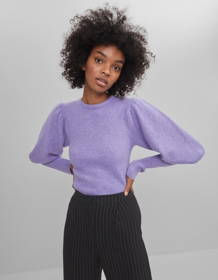 Bershka Jersey Manga Abullonada Mujer Xs Morado