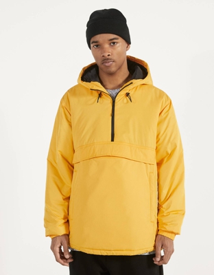 Bershka Cazadora Canguro Acolchada Con Capucha Hombre M Mostaza