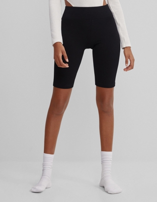Bershka Pantalón Ciclista Rib Mujer S Negro