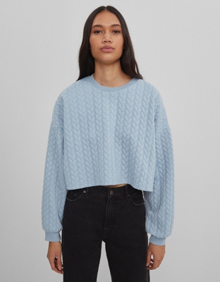 Bershka Jersey Cropped Mujer S Azul Claro