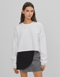 Bershka Jersey Cropped Mujer L Blanco en oferta