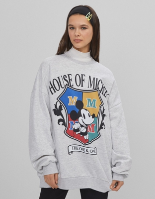 Bershka Sudadera Mickey Mouse Mujer S Gris