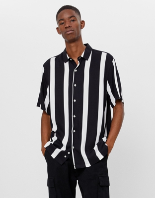 Bershka Camisa De Rayas Hombre Xs Blanco/Negro