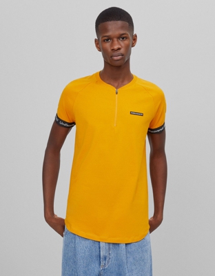 Bershka Polo Cuello Bomber Cremallera Hombre L Mostaza