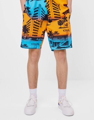 Bershka Bermuda Print Palmeras Hombre Xl Azul