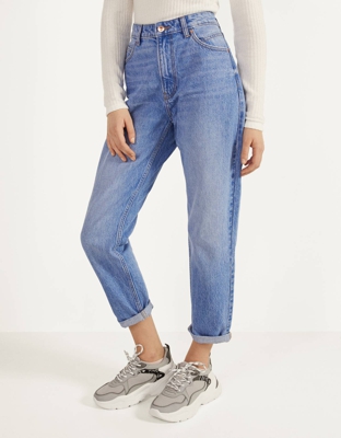 Bershka Jeans Mom High Waist Mujer 32 Azul
