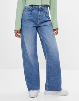 Bershka Jeans Wide Leg Mujer 40 Azul