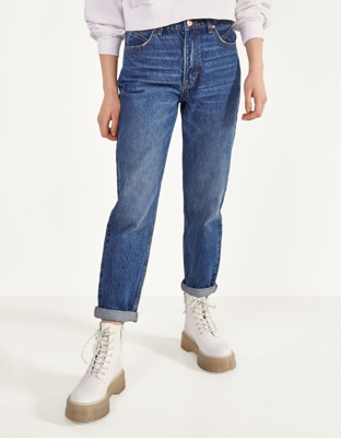 Bershka Jeans Mom Desgastados Mujer 34 Marino