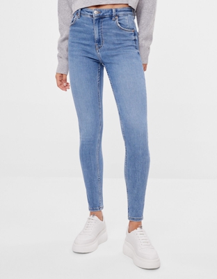 Bershka Jeans Skinny High Waist Mujer 38 Azul Lavado