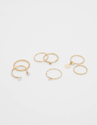 Bershka Set Anillos Perlas Mujer S Oro