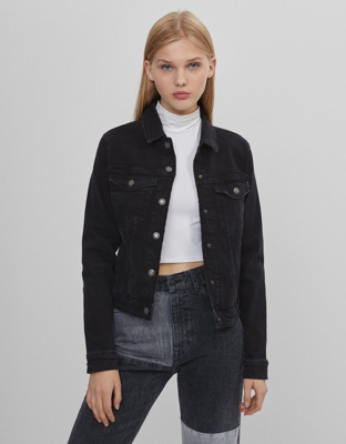 Bershka Cazadora Denim Mujer M Negro