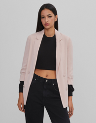 Bershka Blazer Con Mangas Roll Up Mujer S Rosa en oferta