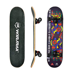 WIN.MAX Completo Skateboard para Principiantes 31"x8" 7 Capas Monopatín de Madera de Arce con rodamientos ABEC-7 Tabla de Skateboard(Celt) características