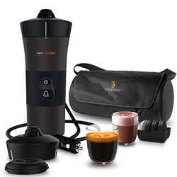 Handespresso – Handcoffee Auto Travel Pack 48312A Set con la cafetera portátil de 12V para coches que utilizan cápsulas blandas en oferta